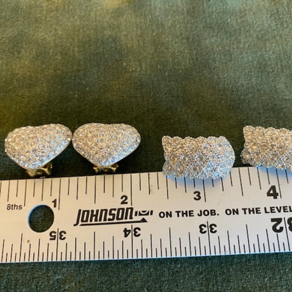 2/Carolee Vintage Pave Crystal Heart Clip-on Earrings and Huggie Crystal Clip On